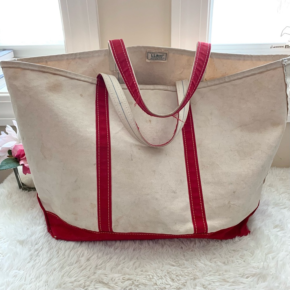 Rare Vintage LL Bean Boat and Tote 1980’s Heavily Distressed Canvas Bag XL Red